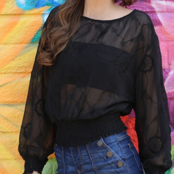 New Angie sheer embroidered long‎ sleeve top - Picture 5 of 6